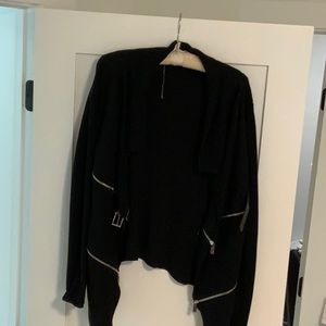 Barbara Bui Black cardigan with zipper detailing and leather buckle